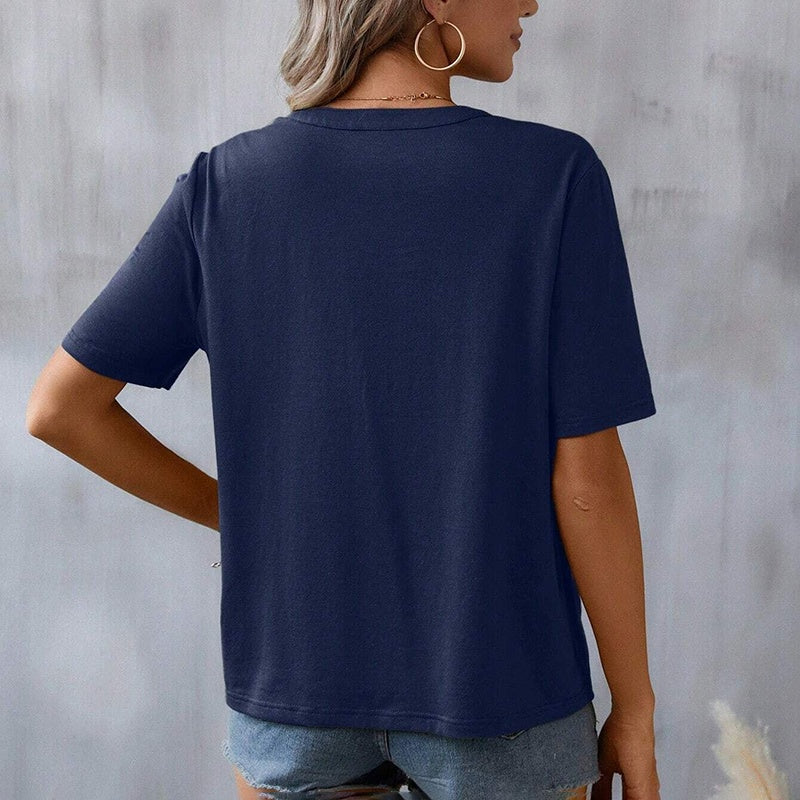 Women's Elegant V-Neck Floral Embroidery Lace Trim Short Sleeve Blouse Summer Casual Top